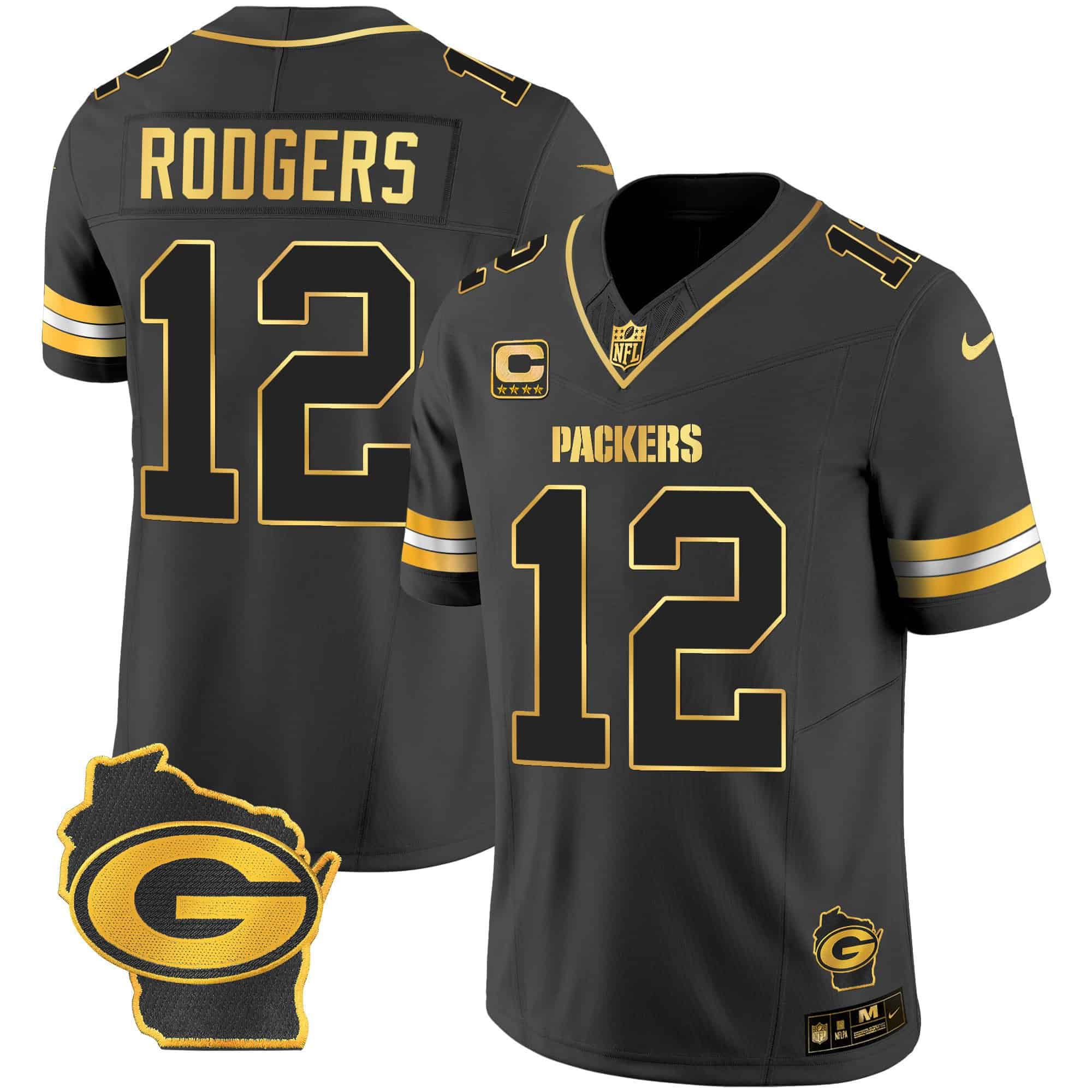 Men Green Bay Packers #12 Rodgers Black Gold 2024 Nike Home Patch Vapor NFL Jersey style 2->indianapolis colts->NFL Jersey